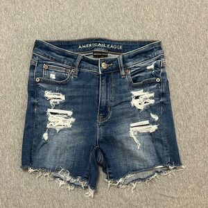 American Eagle Outfitters Distressed Dark Blue Denim Jean Shorts